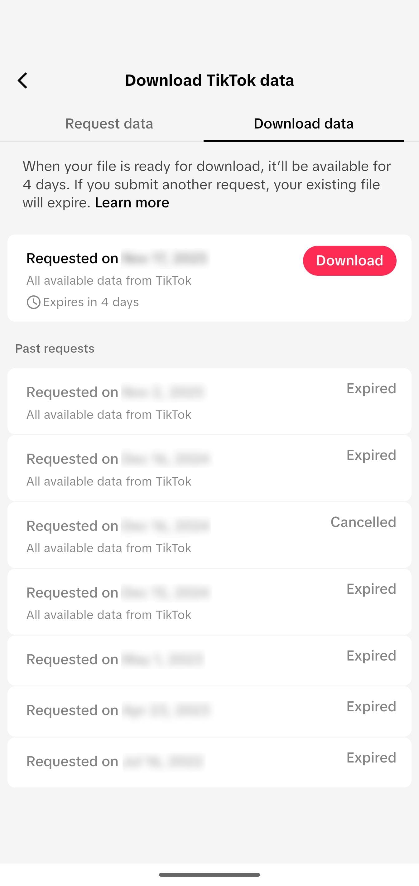 Step 13: Go back to 'Download your data' and tap 'Download data'