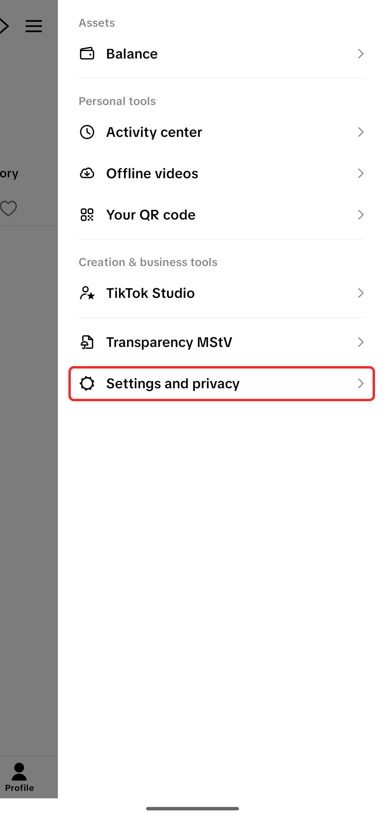 Step 3: Select 'Settings and privacy' from the menu