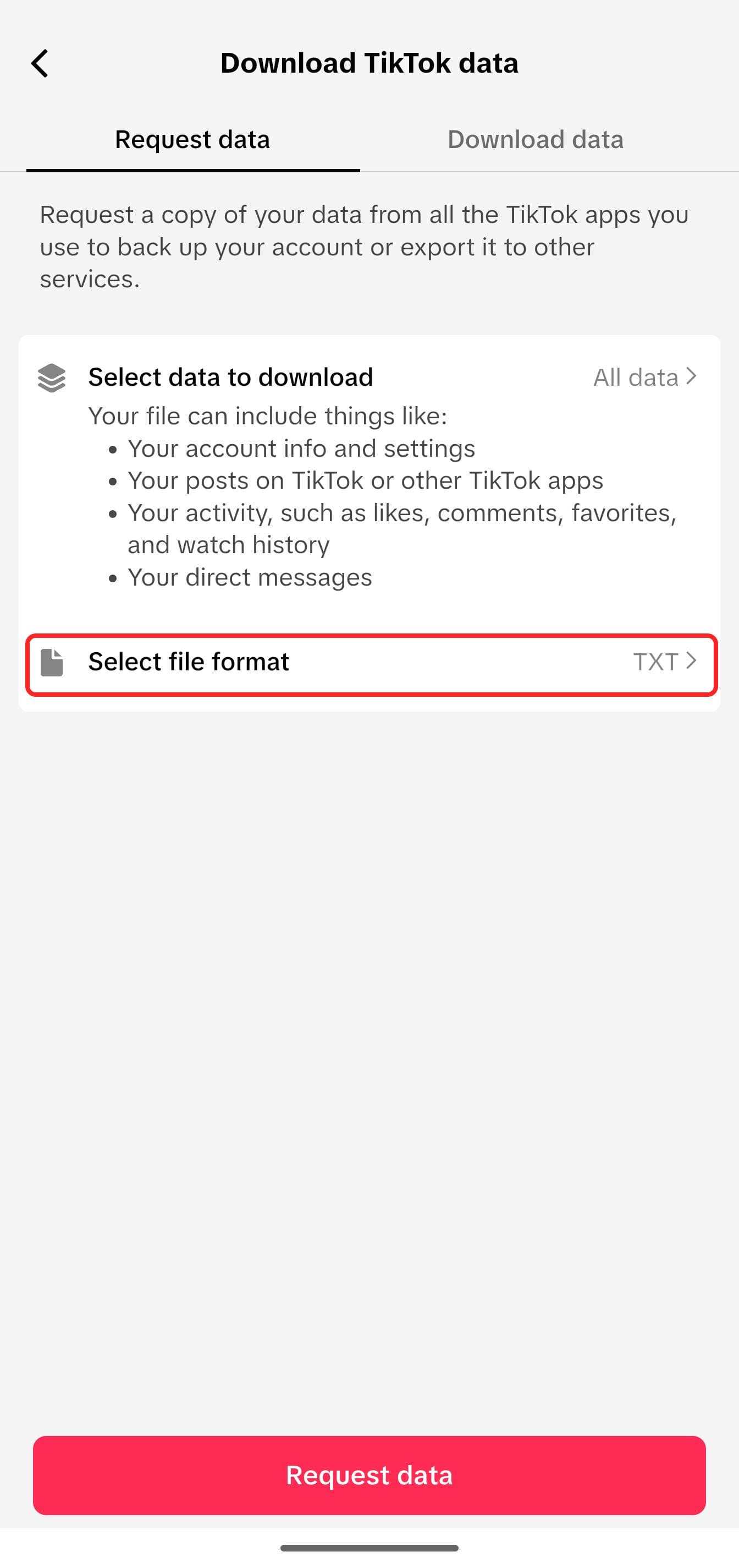 Step 6: Change the file format if it's not already set to 'JSON'
