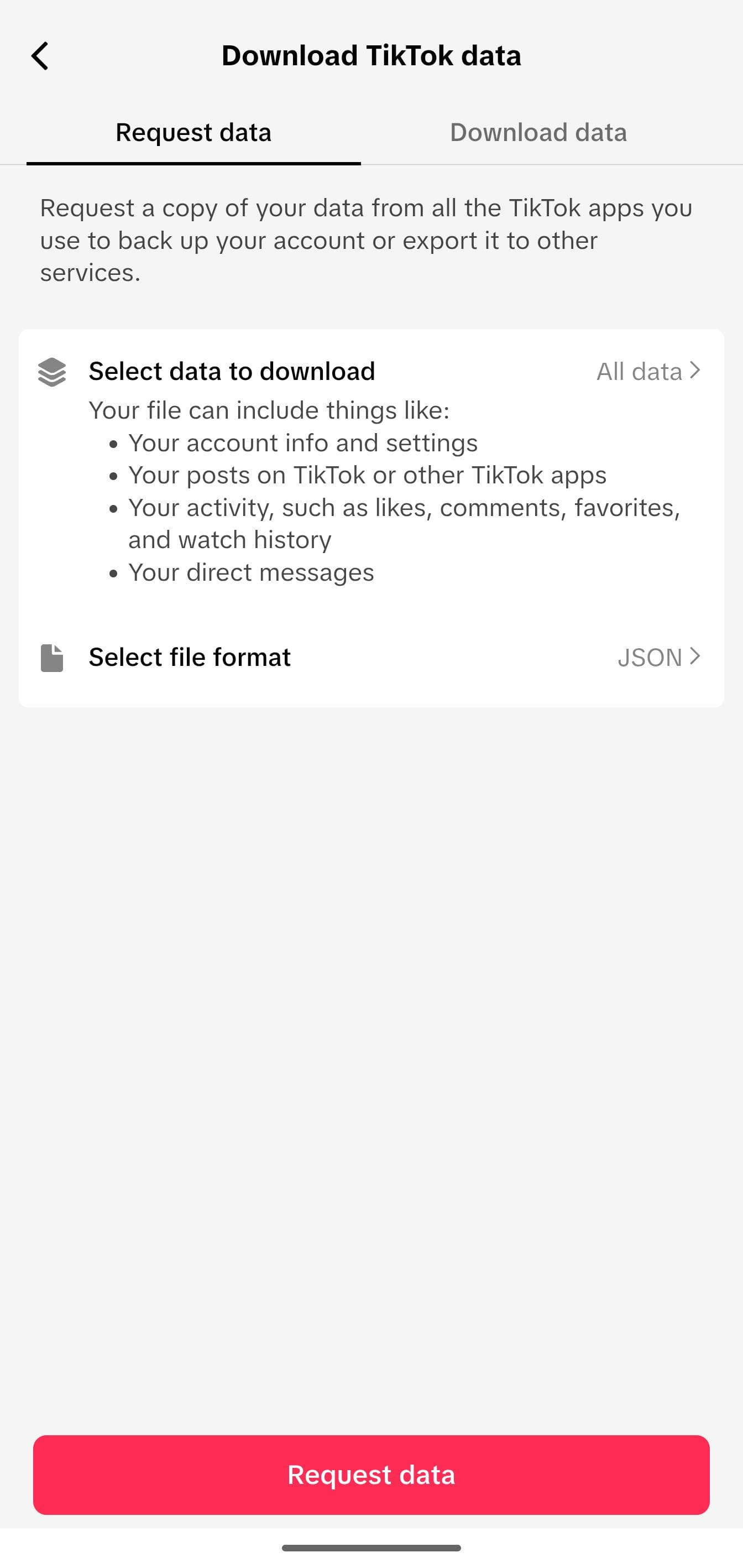 Step 8: Tap 'Request data' to confirm your request